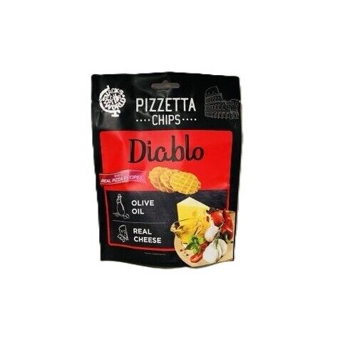 PIZZETTA CHIPS Diablo maizes uzkodas ar olīveļļu, sieru, kaltētiem tomātiem un garšaugiem